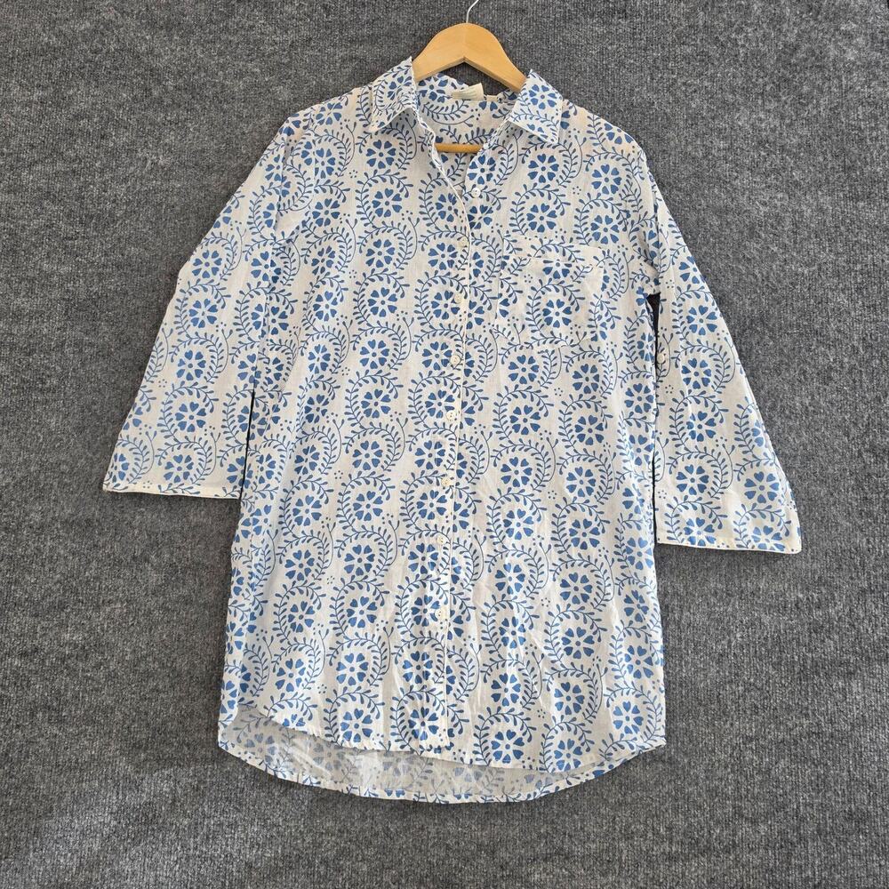 Julia Amory Top Small Husband Shirt Blue Floral TunicSummer Coastal Chic Relaxed
